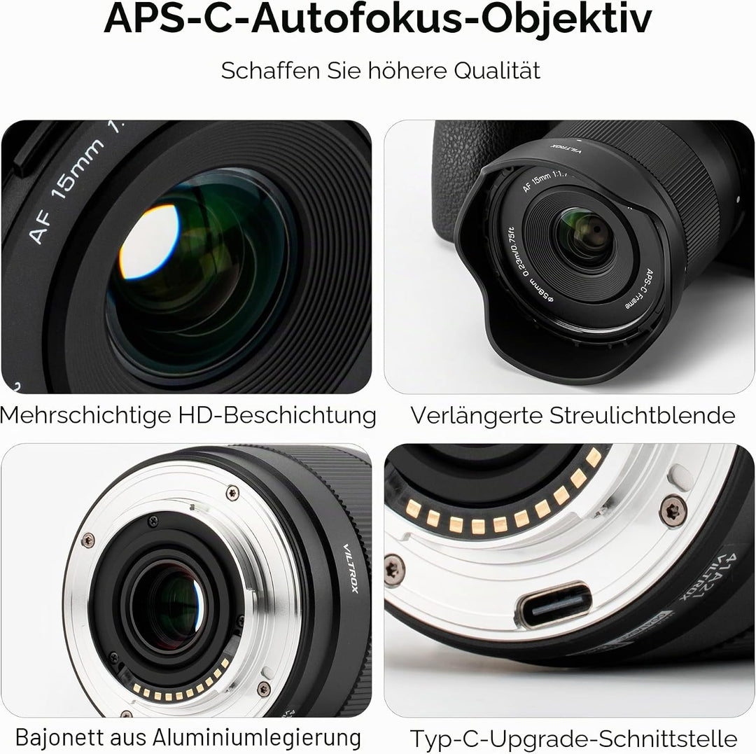 VILTROX AF 15mm F1.7 Objektiv für Fuji X-Mount, f/1.7 APS-C Autofokus-Mittelteleobjektiv, kompatibel