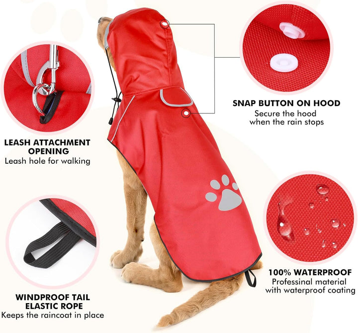 BiPawTi Hunde Regenmantel Grosse Hunde – Wasserdichter Hundemantel, Verstellbarer Regenjacke mit Ref