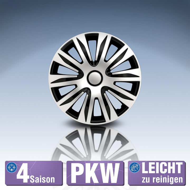 PETEX RB547515 Radzierblendenset Nardo, doppelt lackiert ABS, Silber, Grösse 15 Zoll