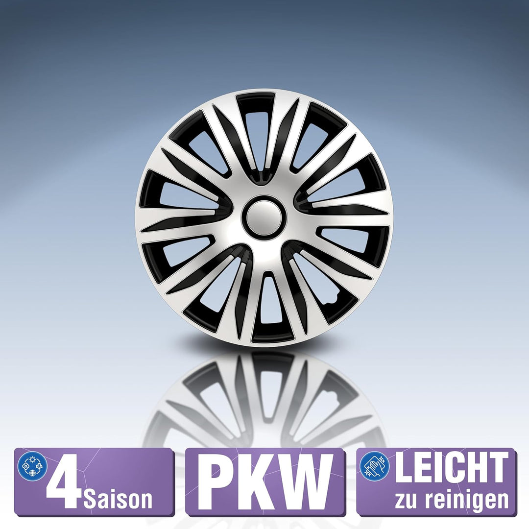 PETEX RB547514 Radzierblendenset Nardo doppelt lackiert ABS, Silber, Grösse 14 Zoll