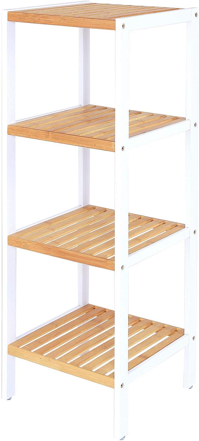 dibea Badezimmerregal mit 4 Ablageflächen Wohnzimmerregal Standregal Bambusregal Badregal Bücherrega