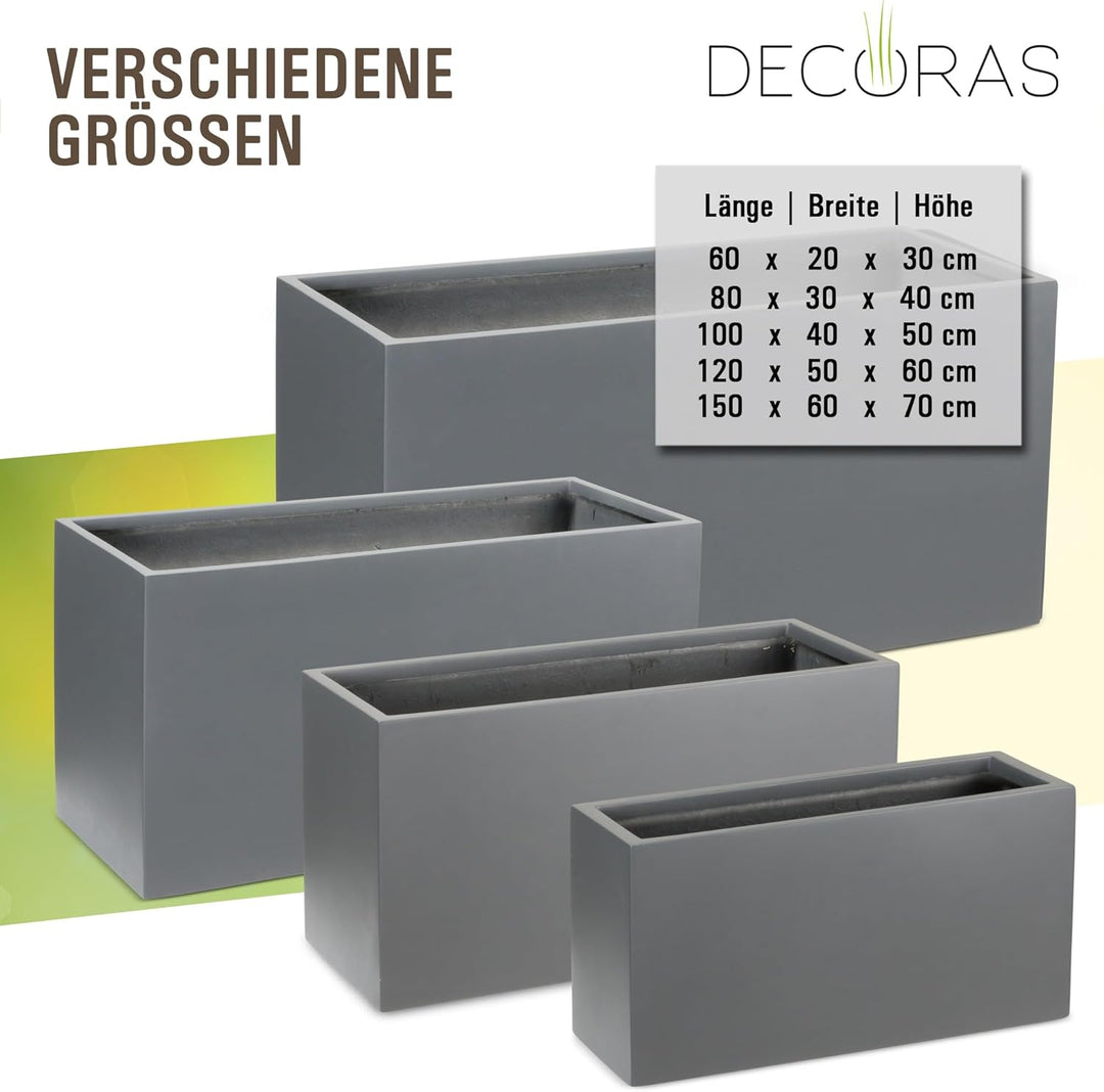 DECORAS Pflanztrog Blumentrog VISIO Fiberglas Blumenkübel - Farbe: grau matt - grosser Wetter- und w