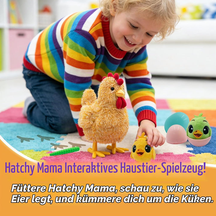 YH YUHUNG Interaktives Mama-Huhn Plüschspielzeug, Geht Singt und Legt Eier, Elektronisches Bauernhof