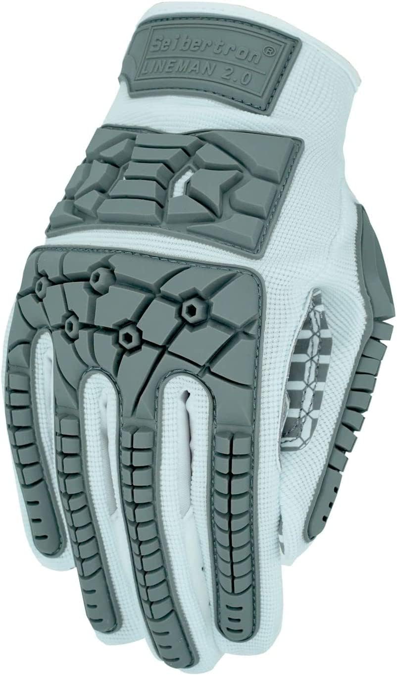 Seibertron Lineman 2.0 Padded Palm Football Receiver Gloves, Flexible TPR Impact Protection Back of