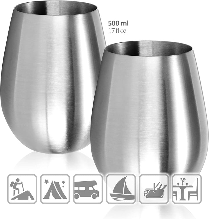 COM-FOUR® 4x Weinglas aus Edelstahl - Weinbecher 500 ml für Reisen - Edelstahl-Becher To Go - Stiell