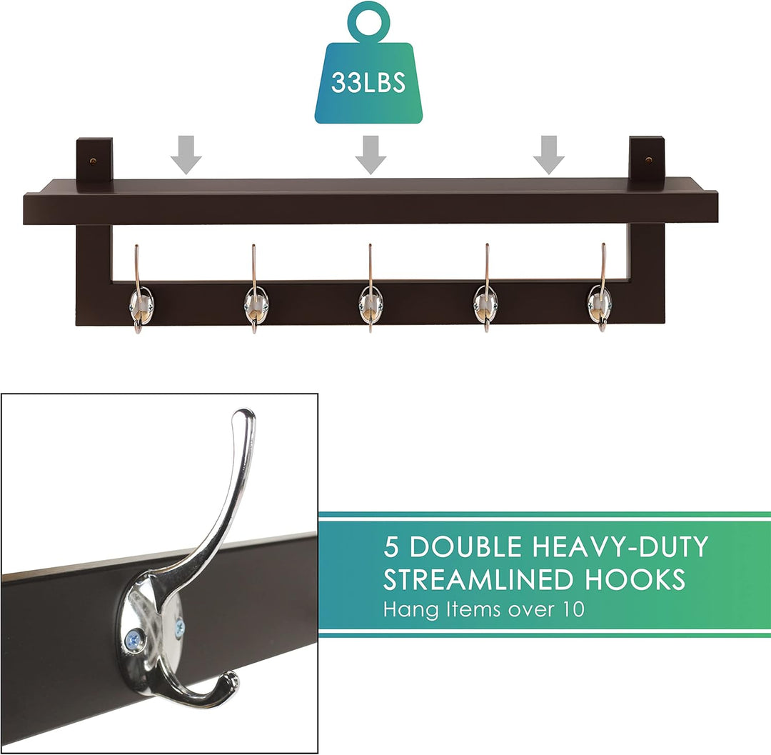 SMIBUY Kleiderhaken mit Ablage Wandmontage, 74 cm Eingangsbereich Garderobe für Wand, Hängeregal aus