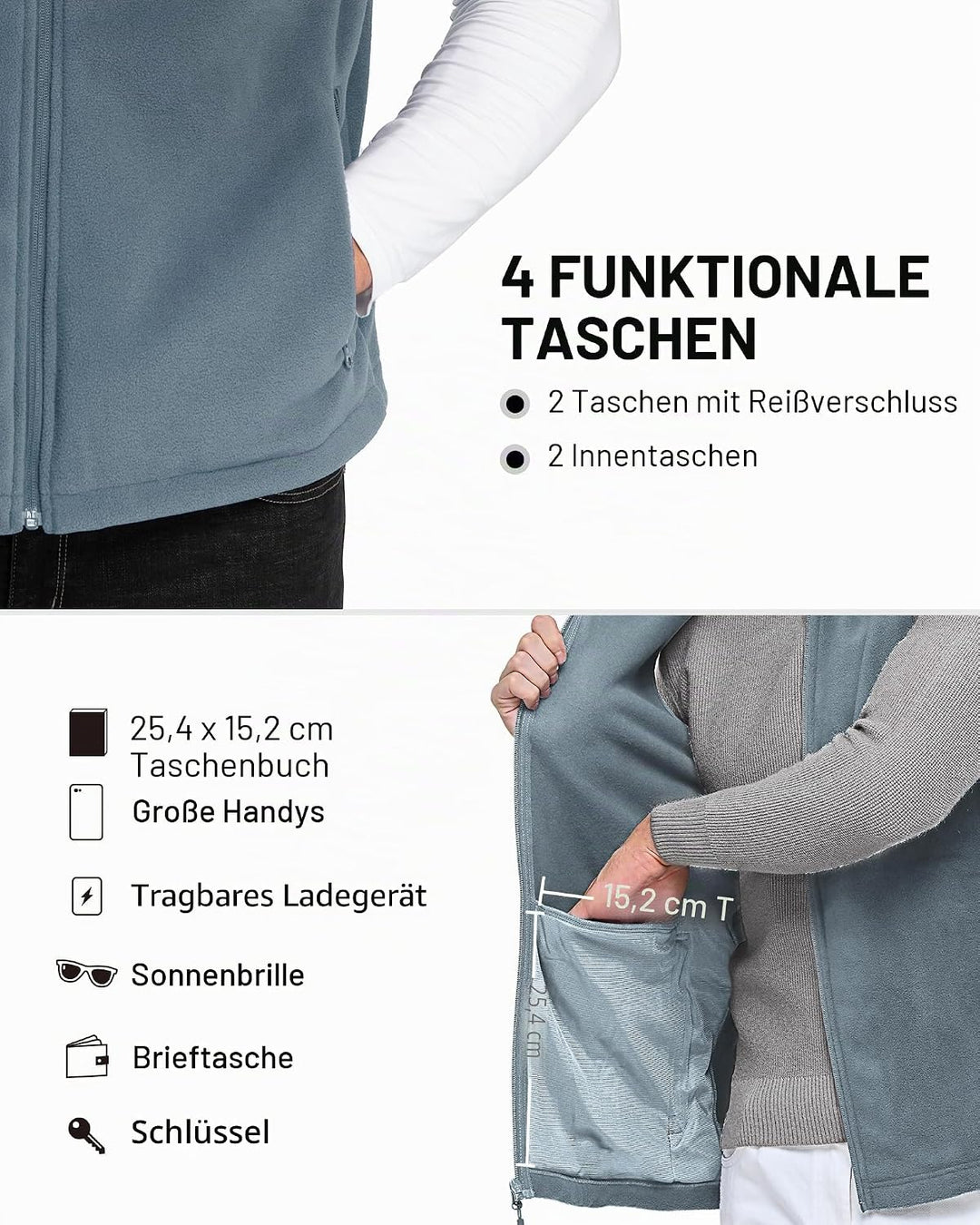 Outdoor Ventures Fleece Weste Herren Leicht Ärmellose Fleeceweste Jacke Winddicht Warm Gefütterte Wi