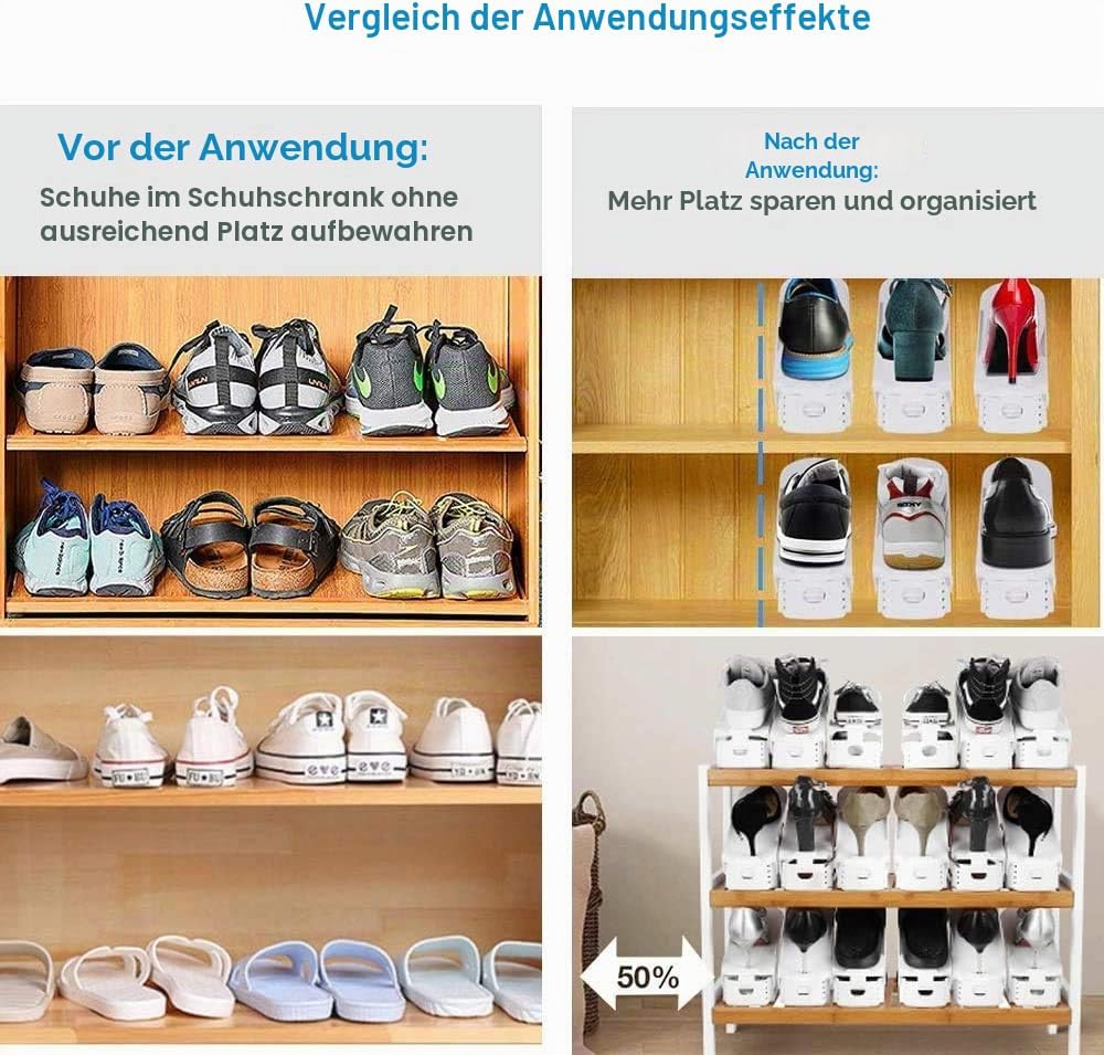 10 Stück Schuhschlitz-Organizer verstellbarer Schuhstapler, platzsparend, Doppelstock-Schuhregal, Sc