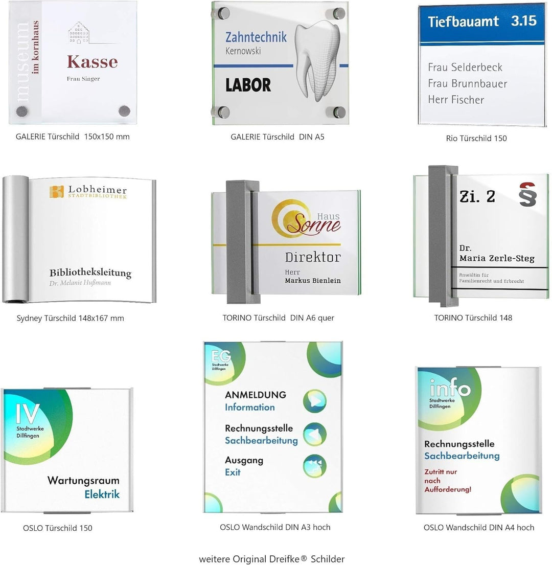 GALERIE Türschild | 150x150 mm | 2 Scheiben ESG Glas | 4x Edelstahl Halter | Türschild Büro | Bürosc