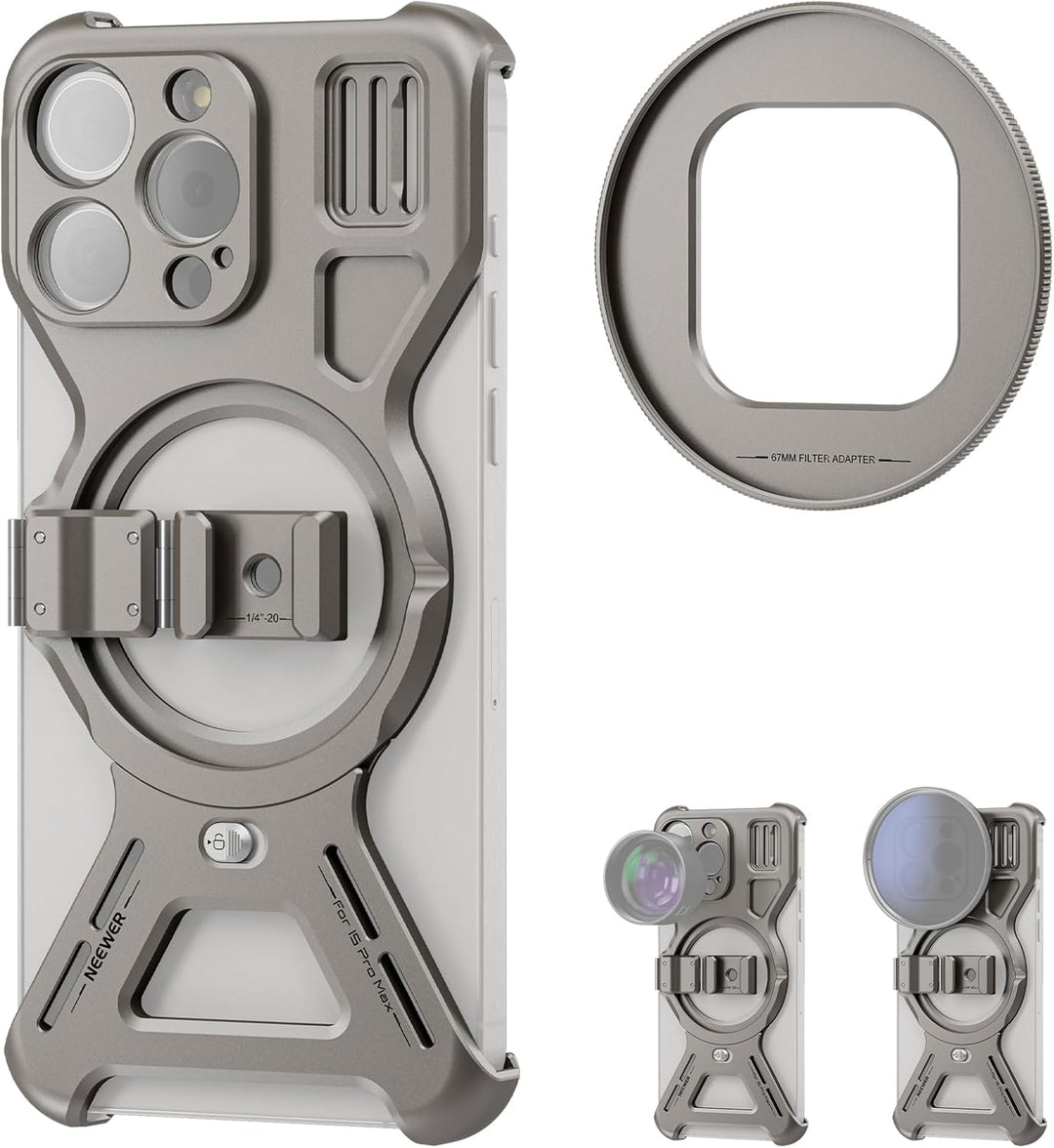 NEEWER LiteArmor Metallrahmen Hülle Kompatibel mit iPhone 15 Pro Max Video Rig Handy Stabilisator mi