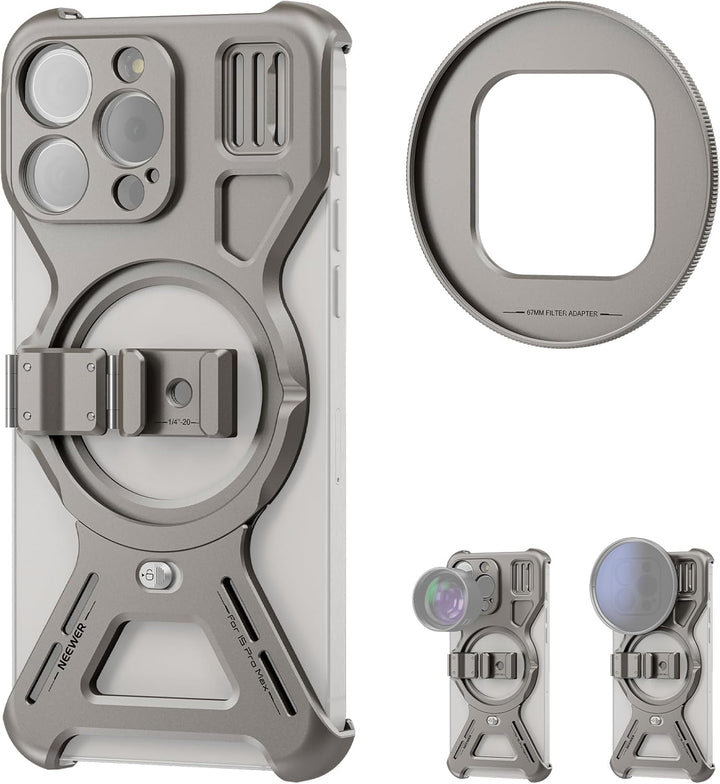 NEEWER LiteArmor Metallrahmen Hülle Kompatibel mit iPhone 15 Pro Max Video Rig Handy Stabilisator mi