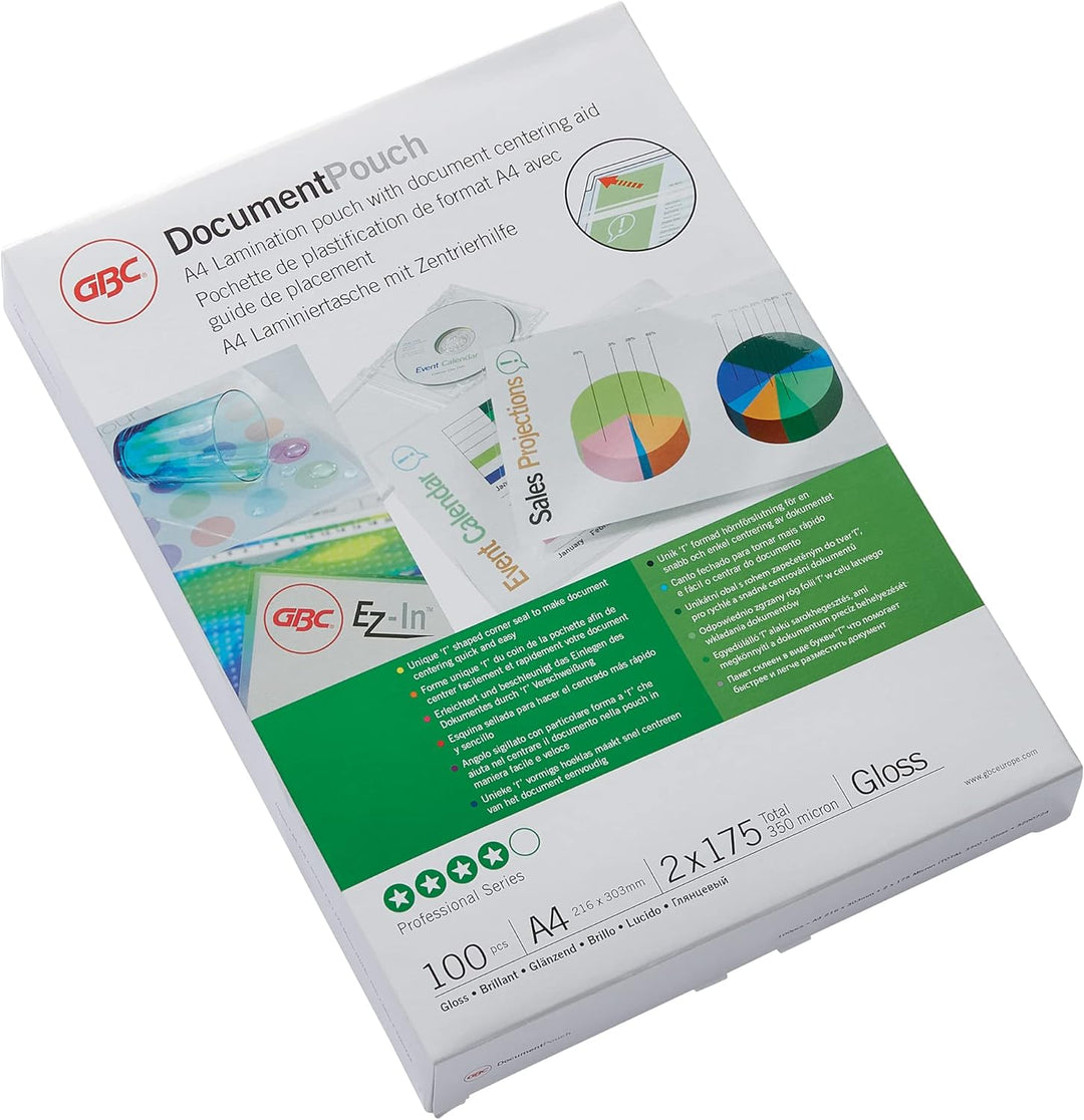 GBC Laminierfolien A4 175 mic, Robuste Laminiertaschen im 100er Pack, Glänzend, Transparent, Ideal f