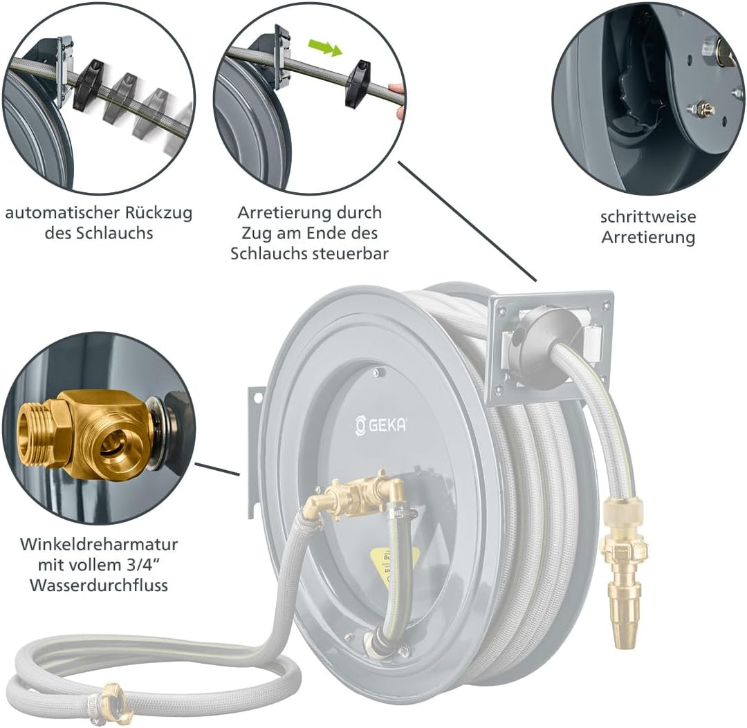 GEKA plus Automatischer Schlauchaufroller PA20SK (robuster Schlauchaufroller, Stahlkonstruktion, aut