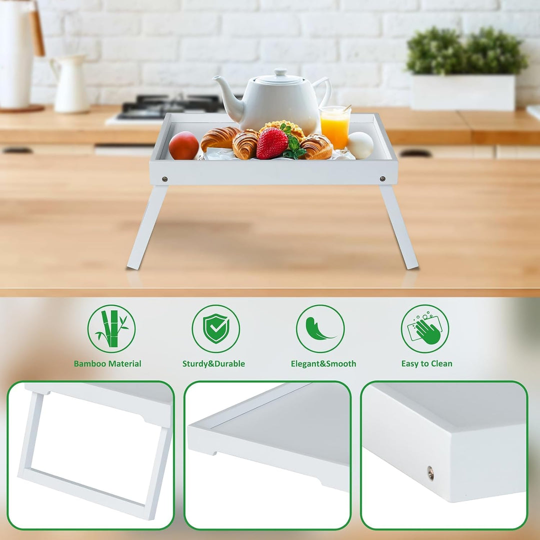 Betttablett mit klappbarem Bein, Bambus-Tablett zum Essen, Frühstücksbett-Tablett für Küche, Servier