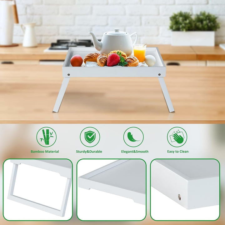 Betttablett mit klappbarem Bein, Bambus-Tablett zum Essen, Frühstücksbett-Tablett für Küche, Servier