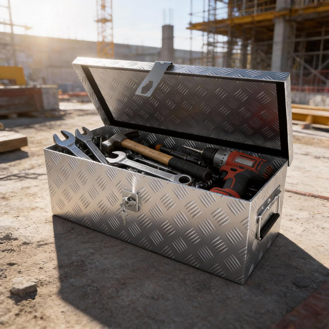 Aluminium WerkzeugkisteAlubox Aluminiumkiste Transportbox Deichselbox Für PKW Anhänger Mit Verriegel