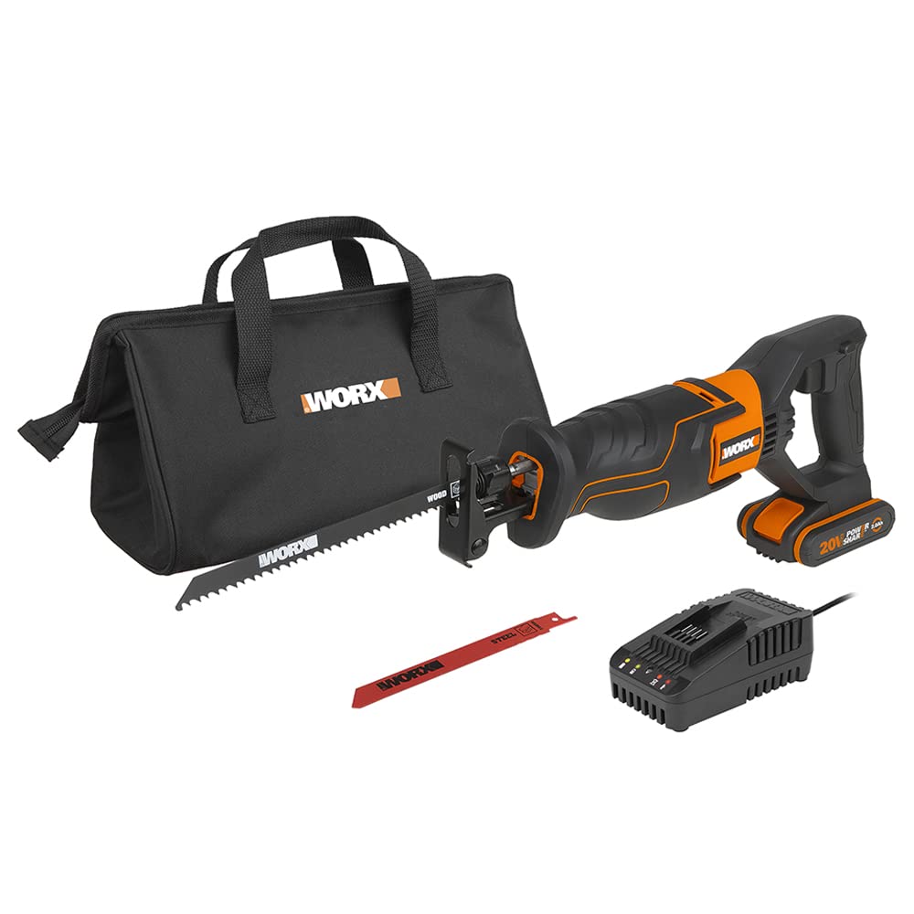 WORX WX500 Akku-Säbelsäge 20V – Akkusäge zum Schneiden von Holz, PVC, Stahl u. v. m. – Verstellbare