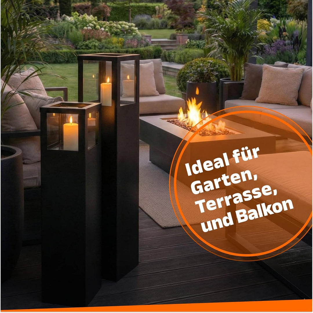 Windlichtsäule Anthrazit Design I 2er Set I Deko-Säule für Garten im Industrial Design I Garten Wind