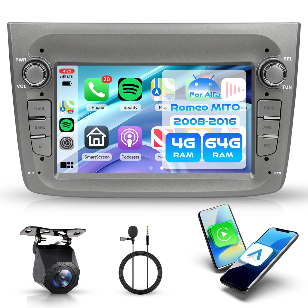 4G+64G Rimoody Android Autoradio für Alfa Romeo MITO 2008-2016 7 Zoll Wireless Carplay Mito Stereo A