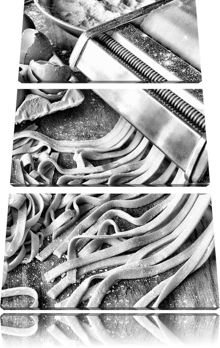 Pixxprint Nudelmaschine Pasta Italia / 3-Teilig/Gesamtmass 120cm Leinwandbild bespannt auf Holzrahme