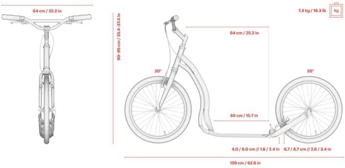 Yedoo Dragstr Tretroller - bis 150 kg, Kickscooter mit Luftreifen 20/20 - Roller Scooter für Erwachs