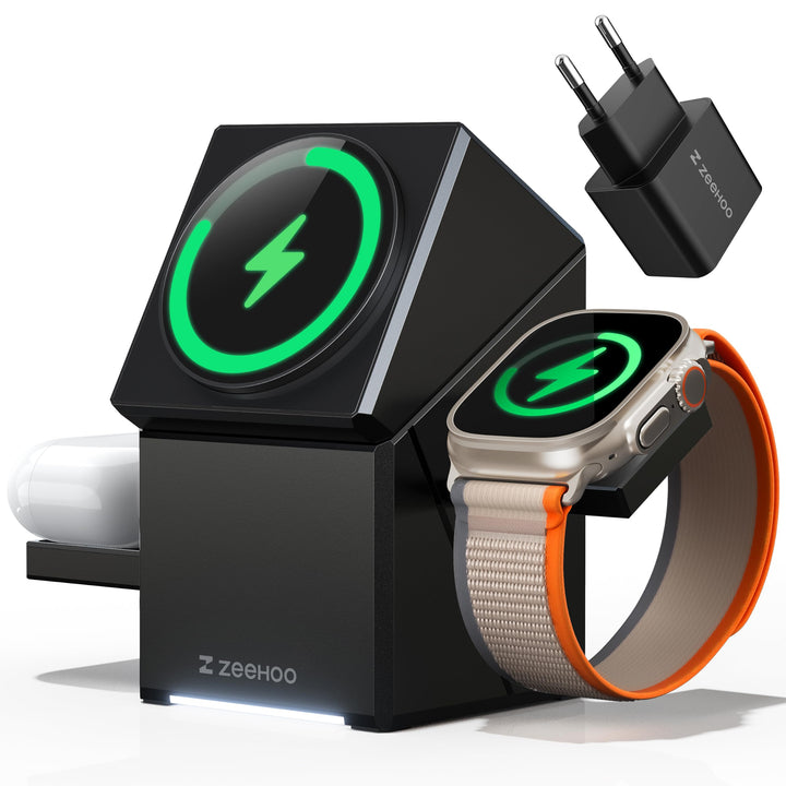 ZEEHOO Wireless Charging Station, CubeTrick-X Qi2 15W Schnellladung, kabellose Ladestation 3 in 1 mi
