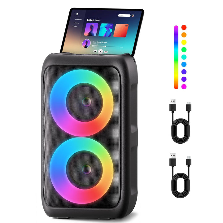 Partybox Bluetooth Party Lautsprecher mit 2 kabellosen Mikrofonen: 3-in-1 tragbare Musikbox für Gebu