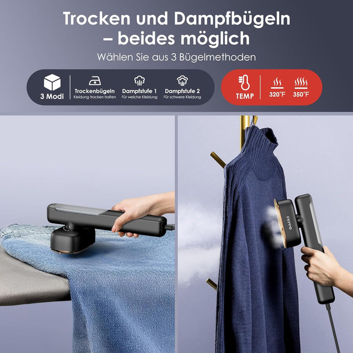 FEPPO Steamer Dampfglätter, 110-240V Dual Voltage Reise Dampfglätter, 2 in1 Tragbarer Handheld Steam