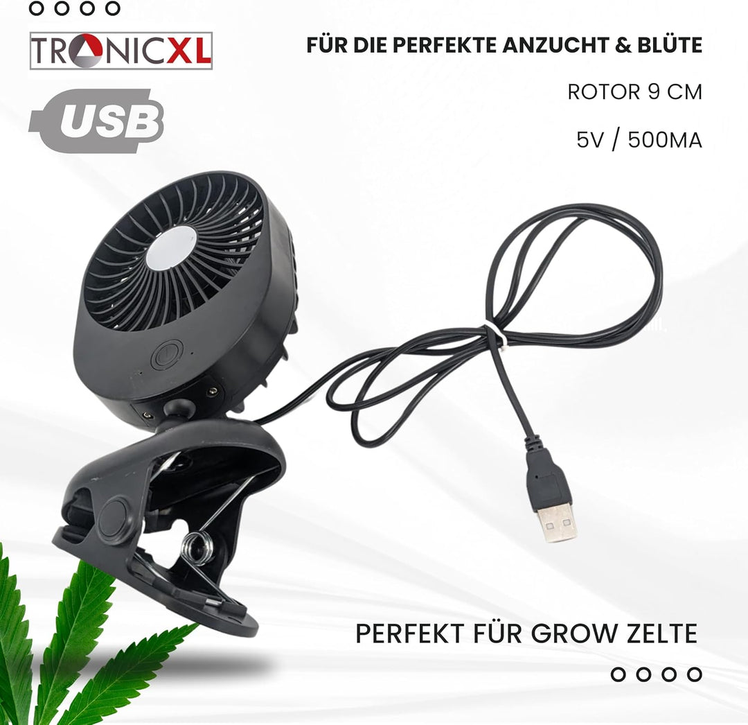 TronicXL USB Ventilator Grow mit Clip Klipp Klemme Klemmventilator I Clipventilator für Homebox Grow