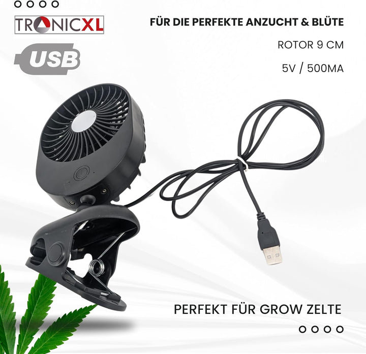 TronicXL USB Ventilator Grow mit Clip Klipp Klemme Klemmventilator I Clipventilator für Homebox Grow