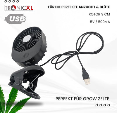 TronicXL 2 Stück Grow USB Ventilator mit Clip Klemme Klemmventilator I Clipventilator für Homebox Gr
