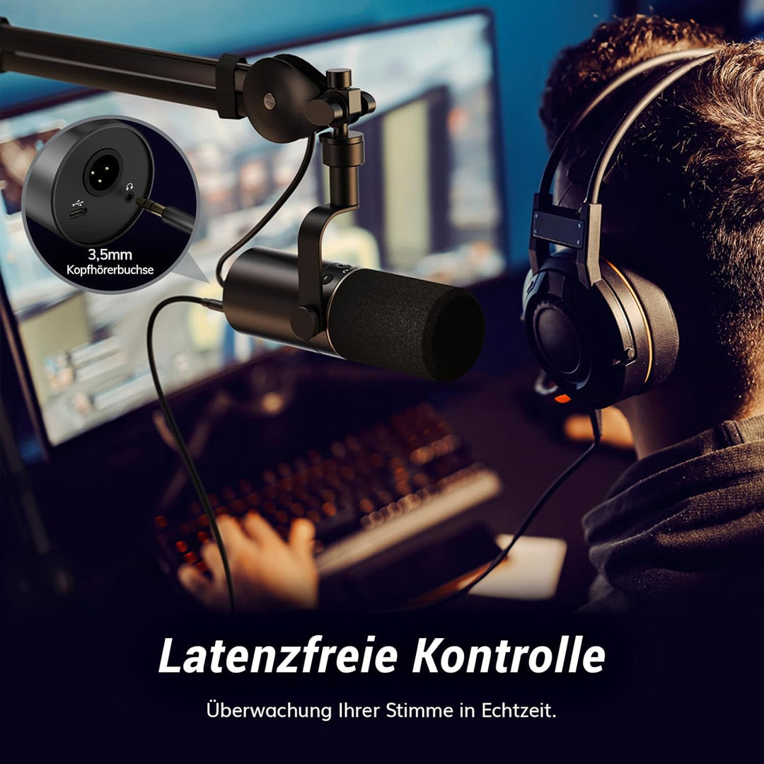 TONOR Dynamisches Microphone mit XLR/USB Kabel, Mikro PC mit Mute Button, Vocal Mic Gesangsmikrofon