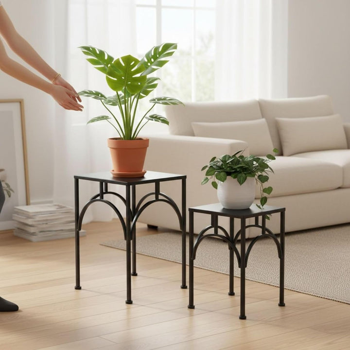 DanDiBo Blumenhocker Metall Schwarz Eckig Blumenständer Beistelltisch 96449 2er Set Pflanzenständer
