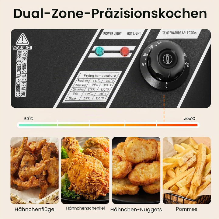 5000 Watt Elektrofritteuse Edelstahl Doppeldecker 12 Liter Fritteuse mit abnehmbarem Korb für Küchen