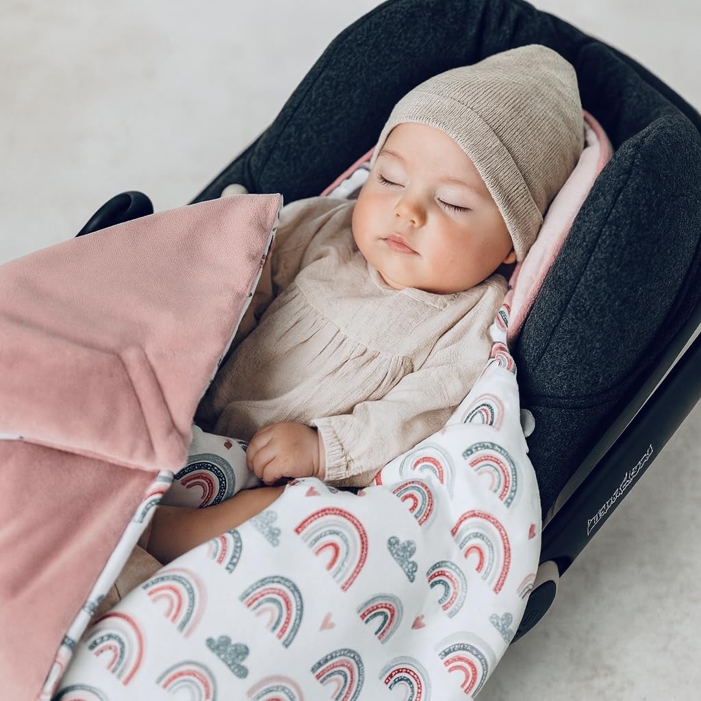 BABEES© Wattierte Velvet Winter Einschlagdecke mit Füllung für Babyschale Autositz, Universal,Baby D
