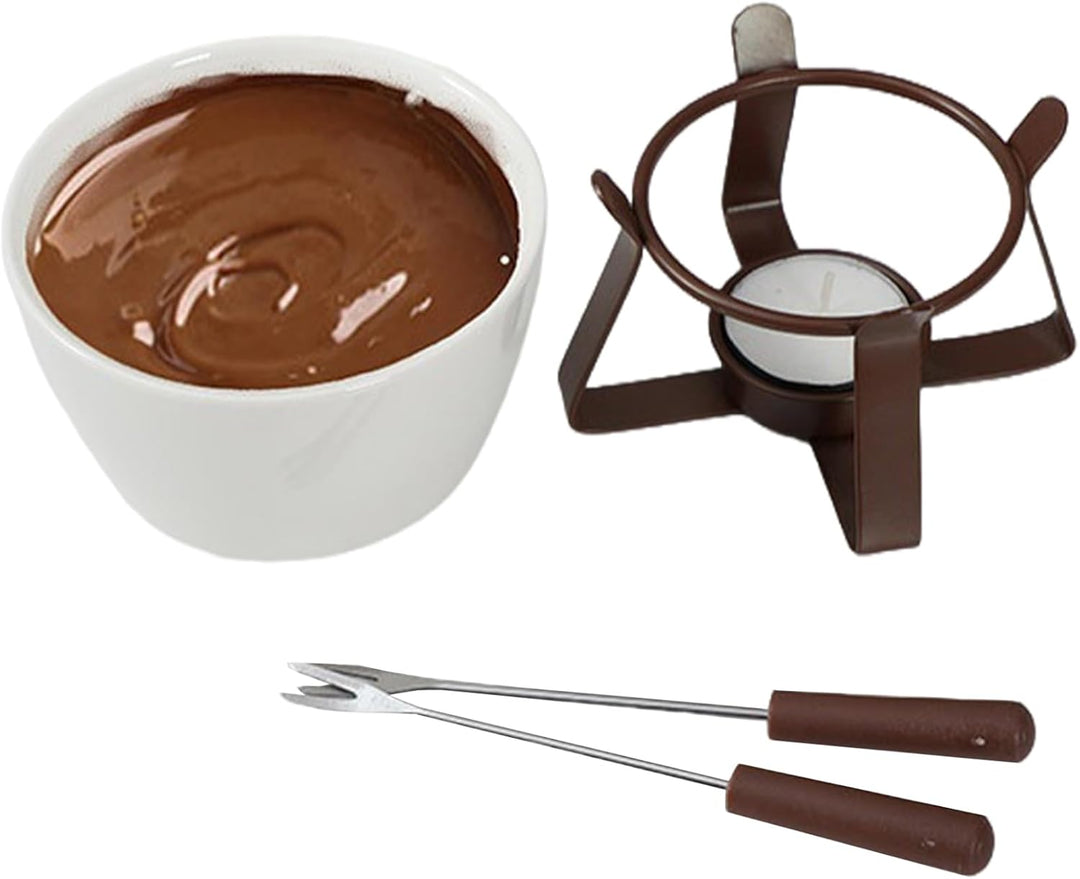 Schokoladen-Fondue-Becher, Keramik-Fondue-Becher mit 2 Gabeln, wiederverwendbarer Schokoladenschmelz