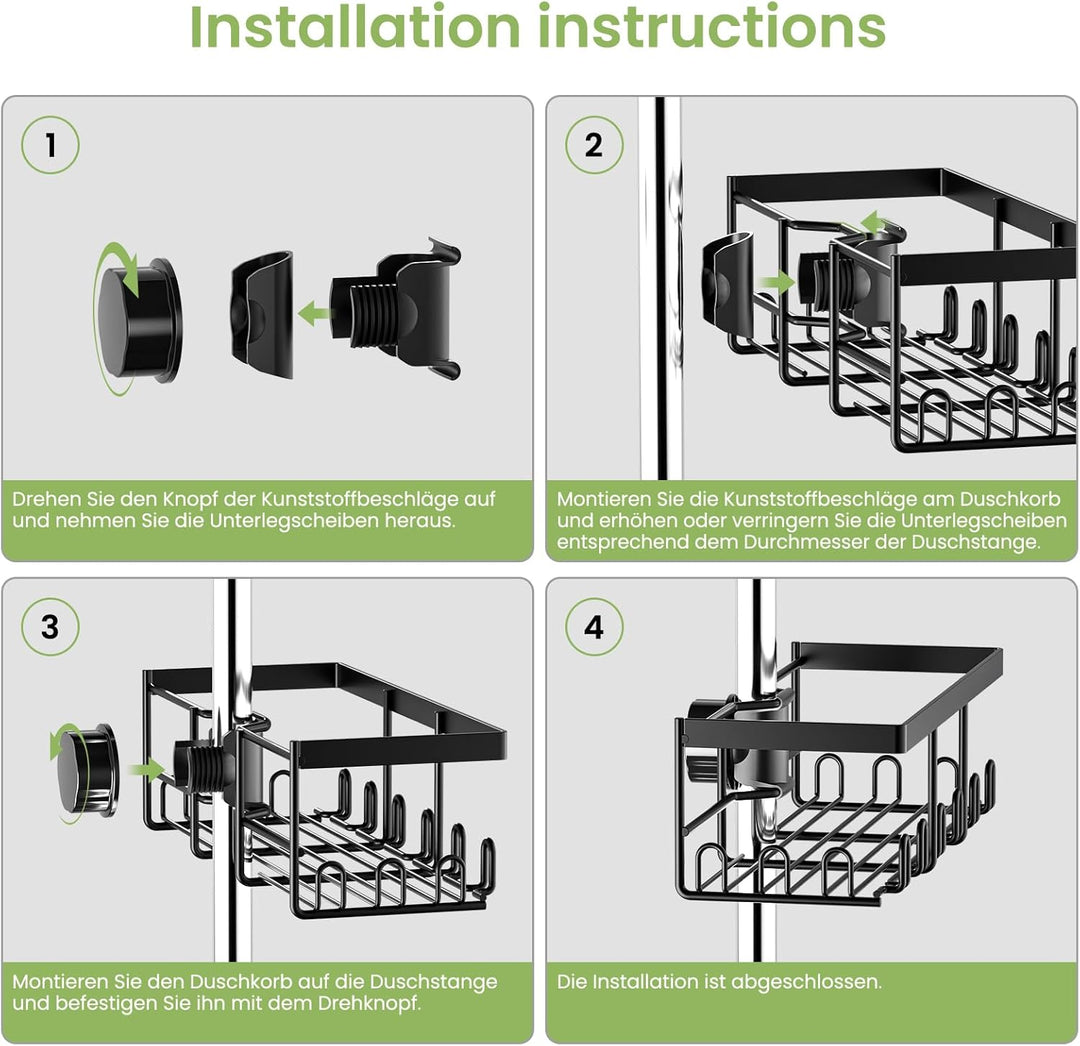 Duschablage Ohne Bohren, Duschregal für Duschstangen (18mm-25mm) - Ideal für Shampoo und Badezimmero