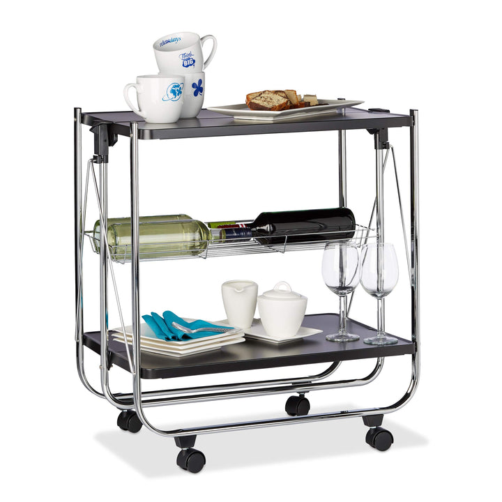 Relaxdays Servierwagen klappbar, 4 Rollen, Metall, 2 Böden, Gitterkorb, HxBxT 68,5 x 68 x 40,5 cm, K