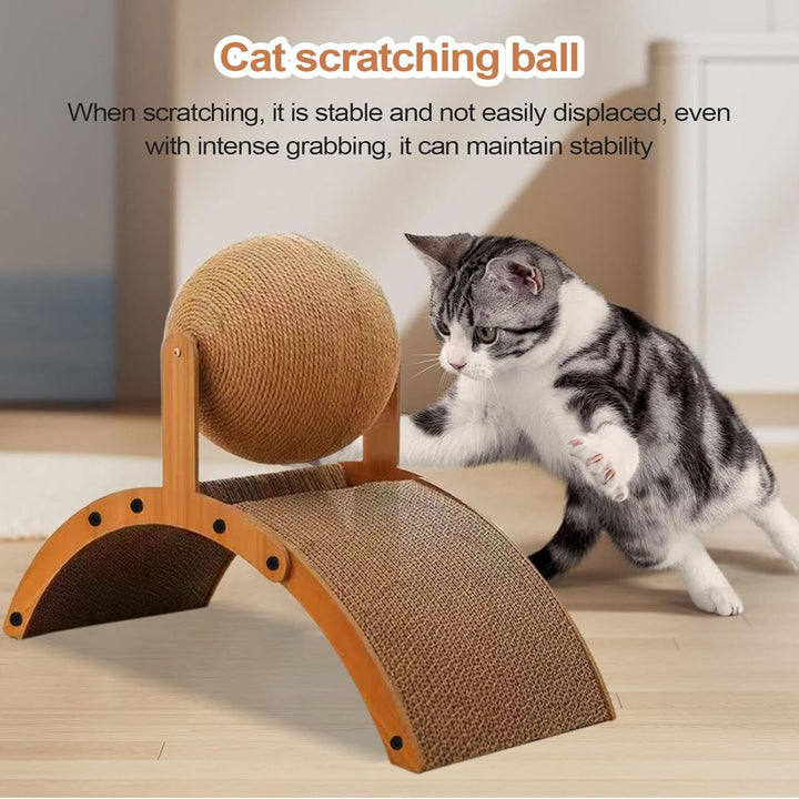 Cat Scratching Ball, Vertical Scratcher with Corrugated Base, Interactive Cats Scratchings Board, Du