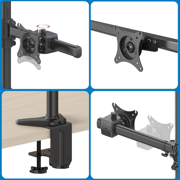 HFTEK - Tischhalterung für 6 Monitore von 15 bis 27 Zoll 5kg pro Arm VESA 75/100 Monitor Mount Drehb