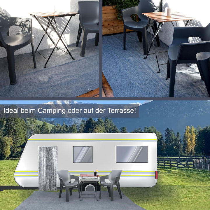Vorzeltteppich + 12 Stahl-Heringe + Tasche - 250x550 GRAU-BLAU - Zeltteppich Zeltunterlage Outdoor C