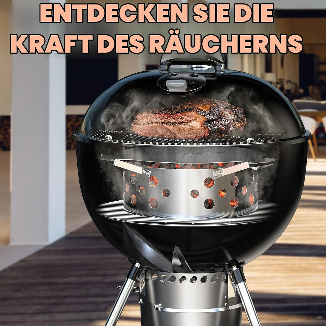 Onlyfire Rauchsatz für Weber Kugelgrill 57 cm, Kohlekorb mit abnehmbarem Diffusorplatte für direkte
