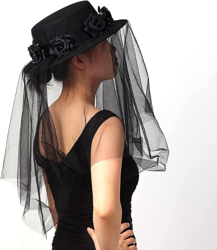 COSDREAMER Frauen Gothic Steampunk Hut unregelmässiger Schleier Thema Partyhut langer Spitzenhut (on