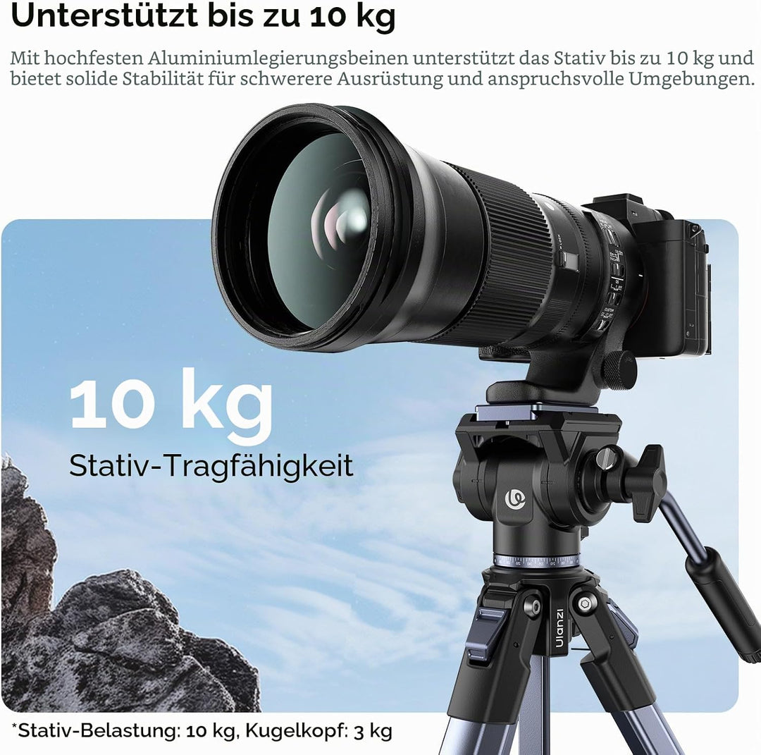 ULANZI Ombra Video II 157cm Videostativ mit Fluidkopf 360° Pan&-70°/+90° Tilt Pan, Travel Tripod mit