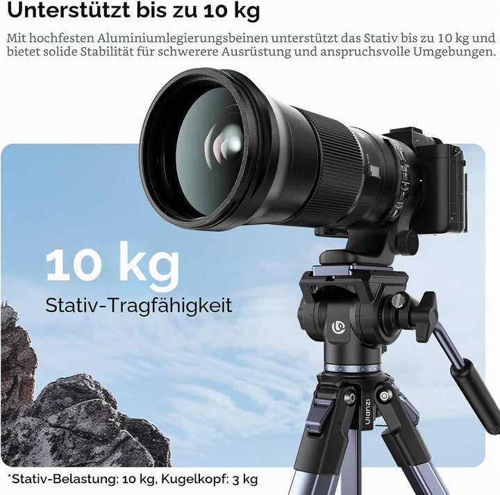 ULANZI Ombra Video II 157cm Videostativ mit Fluidkopf 360° Pan&-70°/+90° Tilt Pan, Travel Tripod mit