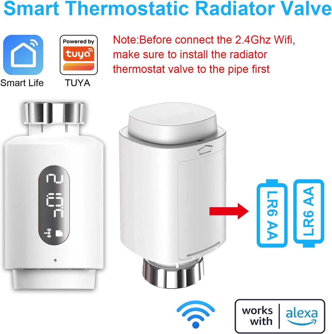 Smart Heizkörperthermostat mit APP ANTELA Digitales Display zur Kontrolle der Heiztemperatur, Kompat