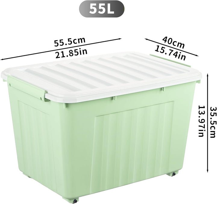 Cetomo 55 l x 4 Kunststoff-Aufbewahrungsbox, grün, Tragetasche, Organisationsbehälter mit robustem D