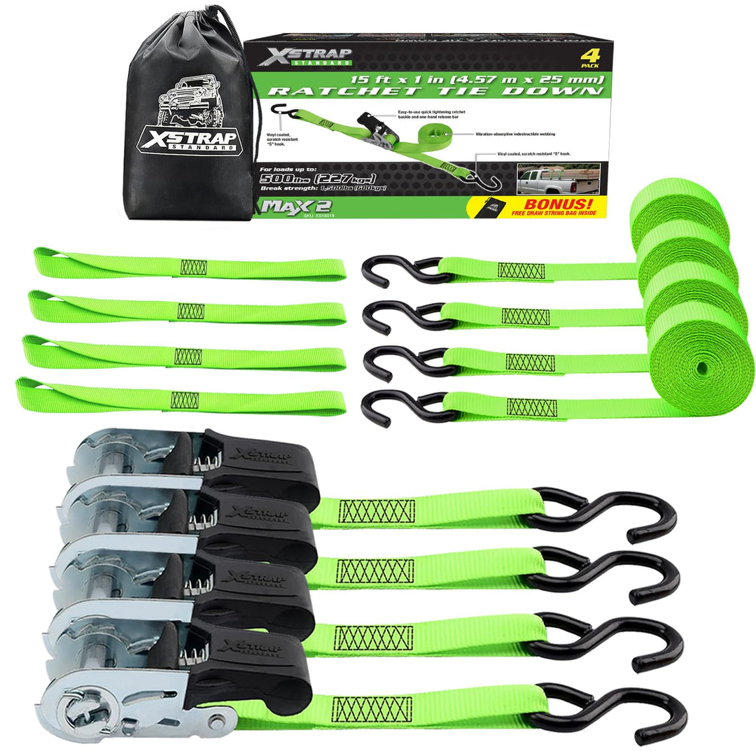 XSTRAP STANDARD Spanngurte mit Ratsche, 4 Stück, 4,5 m, 680 kg Bruchfestigkeit, Ladungsgurte für bew