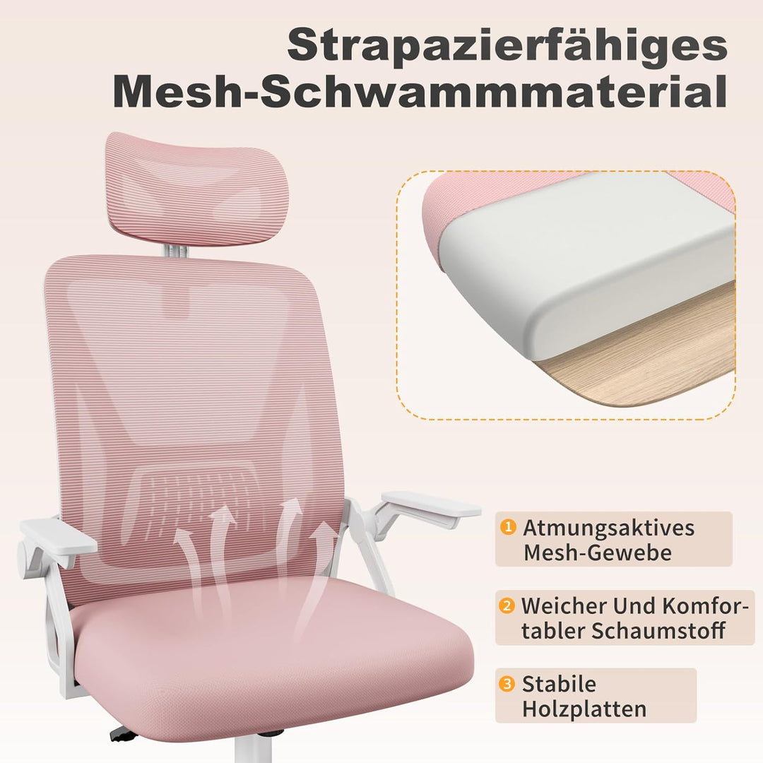 naspaluro Ergonomischer Bürostuhl, Schreibtischstuhl mit 90° Klappbaren Armlehnen, Einzigartige Lend