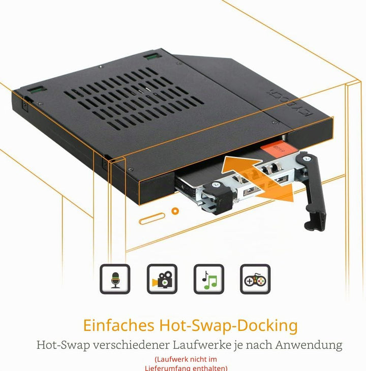 ICY DOCK SATA Hot Swap Wechselrahmen für 2,5 Zoll (6,4cm) SSD/HDD - Notebook Slim-ODD ToughArmor MB4
